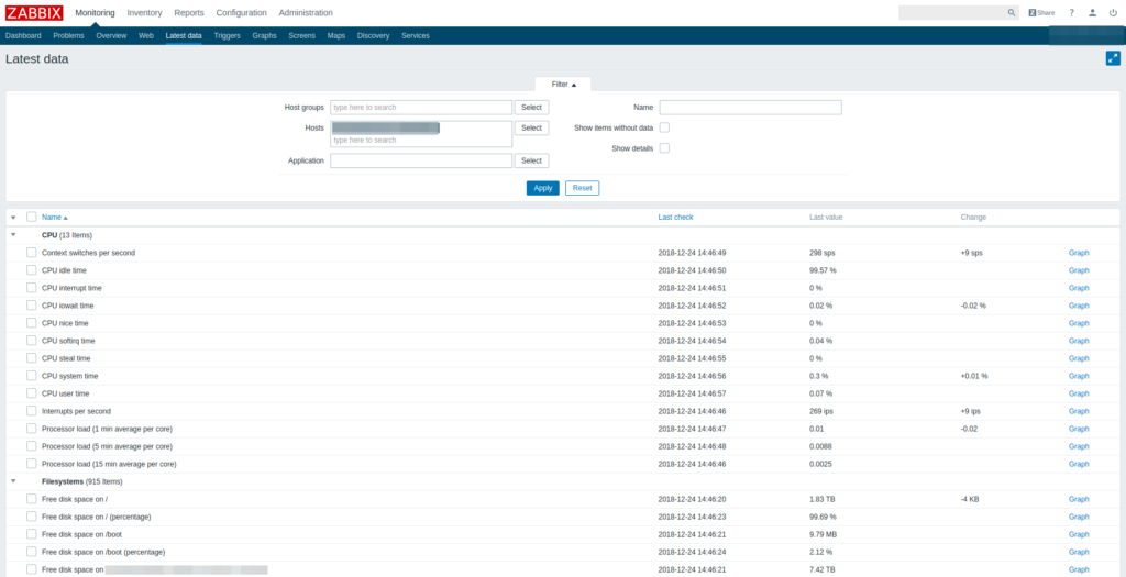 Zabbix, latest events - Monitoring